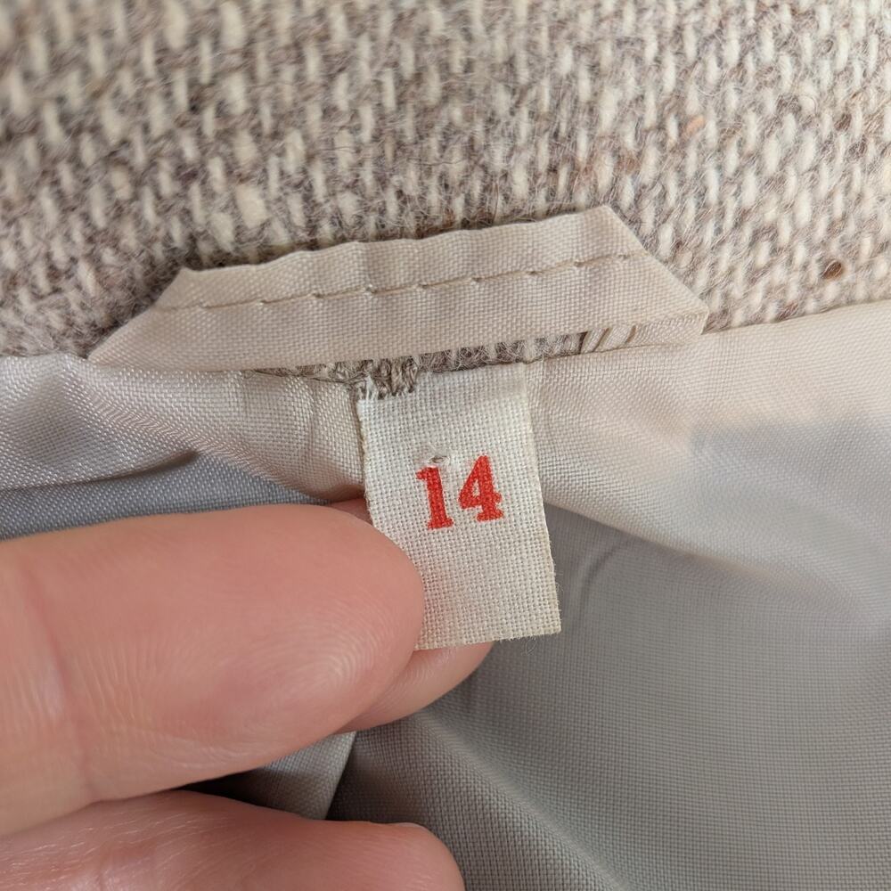 Vintage Wool Blazer Jacket 14 Tan Beige Tweed Double Breasted 80S Uk Cropped - Picture 13 of 15